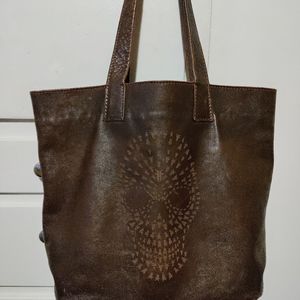 Frye & Co Brown Leather Skull Tote